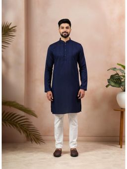 Gahan - Navy Blue Cotton Jacquard Sequence Kurta with Pyjama