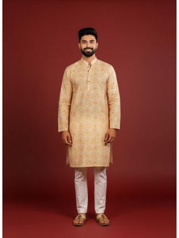 Gahan - Gold Cotton Digitally Indian Art Printed Kurta with Pyjama
