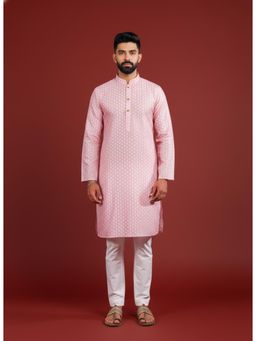 Gahan - Pink Cotton Digitally Indian Art Printed and Embellished Kurta with Pyjama