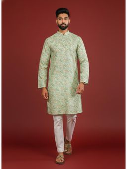 Gahan - Light Green Cotton Digitally Indian Art Printed and Embellished Kurta with Pyjama