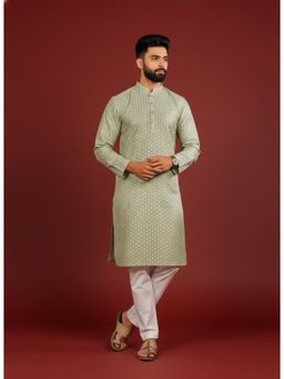 Gahan - Pista Cotton Digitally Indian Art Printed and Embellished Kurta with Pyjama