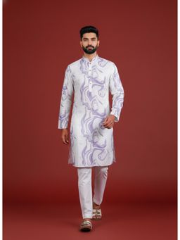 Gahan - Purple Cotton Digitally Indian Art Printed and Embellished Kurta with Pyjama