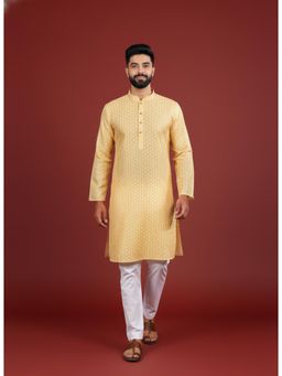 Gahan - Yellow Cotton Digitally Indian Art Printed and Embellished Kurta with Pyjama