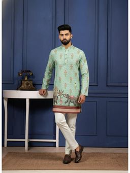 Gahan - Pista Green Cotton Digital Print Embroidered Kurta with Pyjama