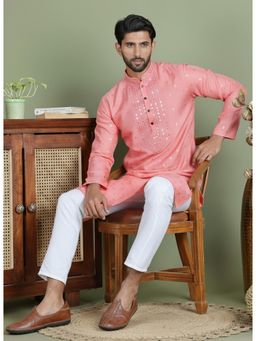 Gahan - Mens Pink Jacquard Embellished Kurta with Pyjama