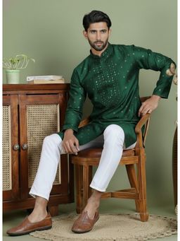 Gahan - Mens Green Jacquard Embellished Kurta with Pyjama