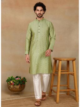 Gahan - Mens Pista Art Silk Embellished Kurta with Pyjama