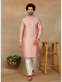 Gahan - Mens Pink Art Silk Embellished Kurta with Pyjama