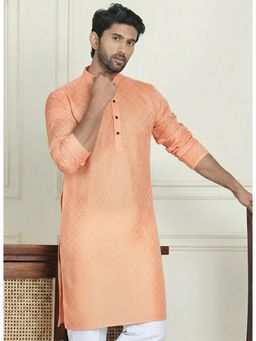 Gahan - Mens Peach Art Silk Embroidered Kurta with Pyjama