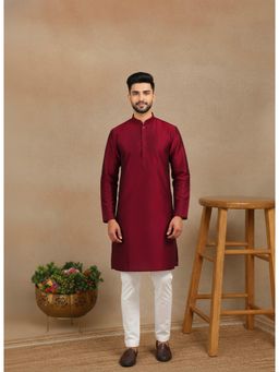 Gahan - Mens Maroon Art Silk Embroidered Kurta with Pyjama