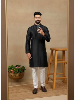 Gahan - Mens Black Art Silk Embroidered Kurta with Pyjama