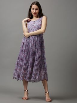 SHOWOFF - Women's Round Neck Embellished Grey Midi Dress (Set of 2)