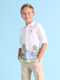 U.S. POLO ASSN. - White Boys Printed Camp Shirt