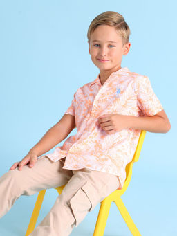 U.S. POLO ASSN. - Orange Boys Tropical Print Shirt