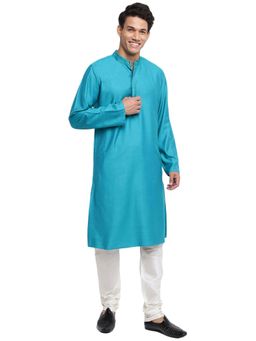 Fabindia - Viscose Silk Blue Solid Regular Fit Long Kurta