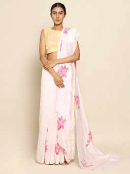 CHOWDHRAIN - Pastel pink Handpainted Chanderi Saree with Unstitched Blouse Piece