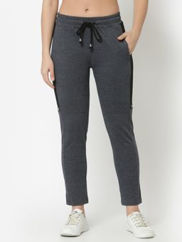 Club York - Women Navy Blue Melange Colour Blocked Track Pants