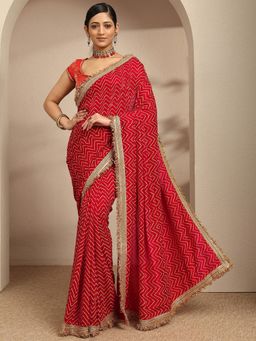 Libas - Red Silk Blend Printed Saree with Unstitched
