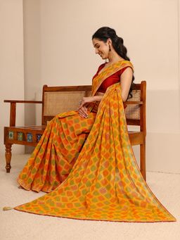 Libas - Mustard Silk Blend Embellished Saree with Unstitched