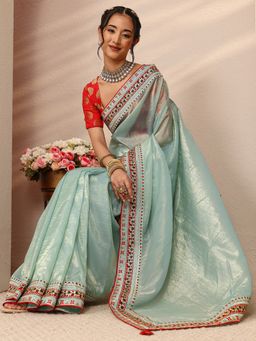 Libas - Blue Silk Blend Solid/Plain Saree with Unstitched