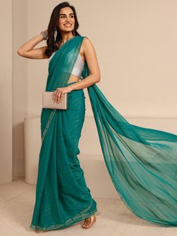 Libas - Green Tissue Embellished Saree with Unstitched