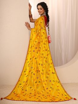 Libas - Mustard Silk Blend Printed Saree with Unstitched