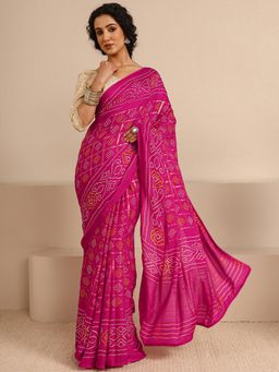 Libas - Pink Silk Blend Printed Saree with Unstitched