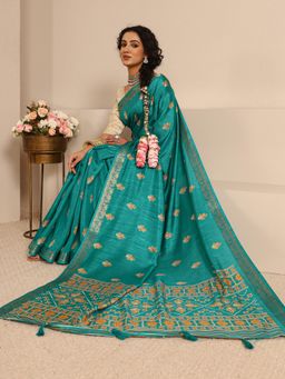 Libas - Green Silk Blend Printed Saree with Unstitched