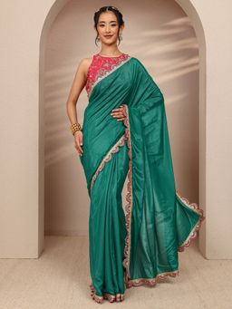 Libas - Green Tissue Solid/Plain Saree with Unstitched