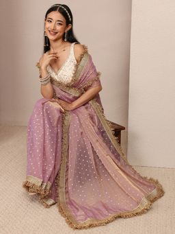 Libas - Lavender Tissue Embellished Saree with Unstitched