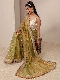 Libas - Green Tissue Embellished Saree with Unstitched