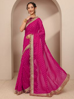 Libas - Pink Tissue Embellished Saree with Unstitched