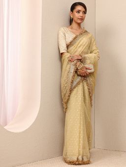 Libas - Gold Tissue Embellished Saree with Unstitched