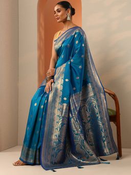 Libas - Blue Silk Blend Handloom Saree with Unstitched