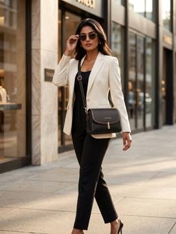 YELONA - Women Black Textured Faux Leather Structured Sling Bag