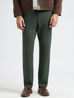 Selected - Nylon Blend Solid Straight Regular Fit Green Pant