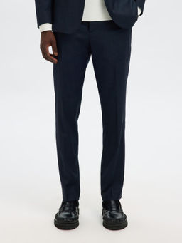 Selected - Men Checks Straight Slim Fit Formal Blue Trousers