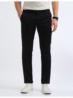 Arrow Sports - Black Men Dobby Weave Solid Straight Slim Fit Trouser