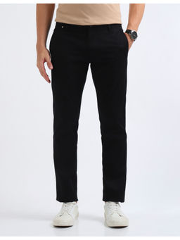 Arrow Sports - Black Men Dobby Weave Solid Straight Regular Fit Trouser