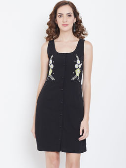 Dodo & Moa - Women Black Embroidered Playsuit