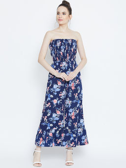 Dodo & Moa - Women Navy Blue Floral Jumpsuits