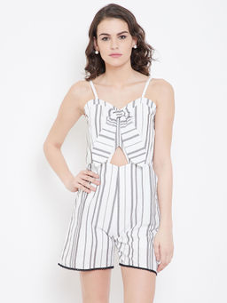 Dodo & Moa - Women White Stripes Playsuit