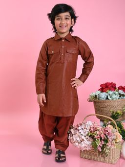 SAKA DESIGNS - Boys Brown Cotton Pathani Kurta (Set of 2)