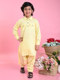 SAKA DESIGNS - Boys Yellow Cotton Pathani Kurta (Set of 2)