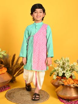 SAKA DESIGNS - Boys Cotton Sky Blue and Pink Printed Kurta with Dhoti (Set of 2)