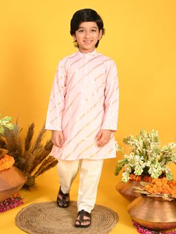 SAKA DESIGNS - Boys Pink with Gold Stripe Printed Kurta with Pyjama (Set of 2)