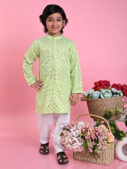 SAKA DESIGNS - Boys Green Printed Kurta with White Pyjama (Set of 2)