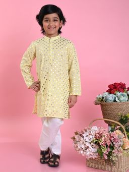 SAKA DESIGNS - Boys Yellow Printed Kurta with White Pyjama (Set of 2)