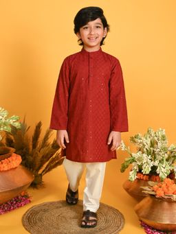 SAKA DESIGNS - Boys Maroon Embroidered Kurta with Pyjama (Set of 2)