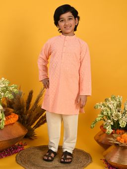 SAKA DESIGNS - Boys Peach Embroidered Kurta with Pyjama (Set of 2)